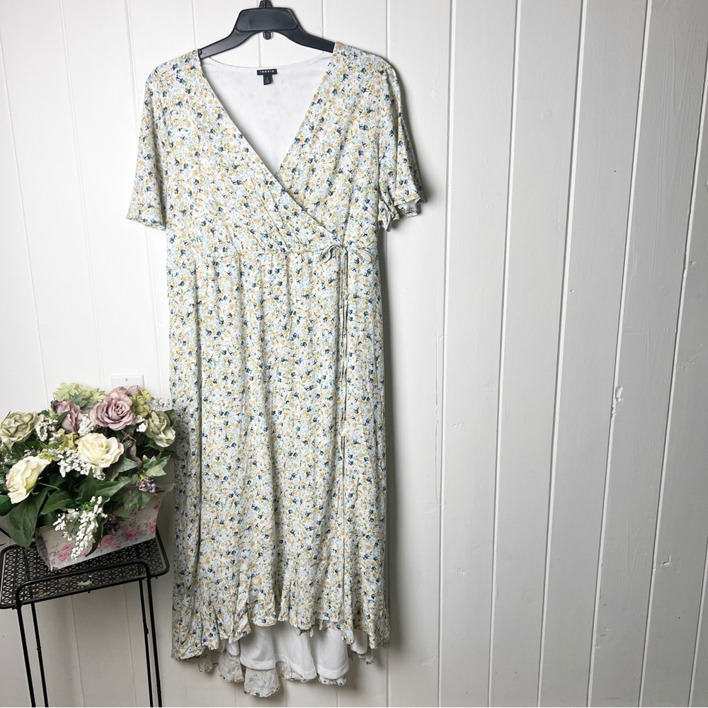 TORRID Rayon Slub Surplice Wrap Dress in Sunshine Ditsy Floral